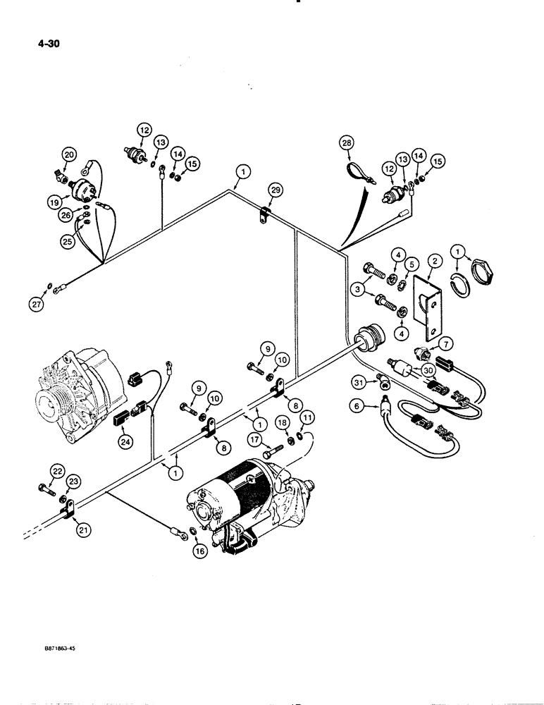 Схема запчастей Case W11B - (4-030) - ELECTRICAL SYSTEM, REAR ELECTRICAL HARNESS TO ALTERNATOR (04) - ELECTRICAL SYSTEMS