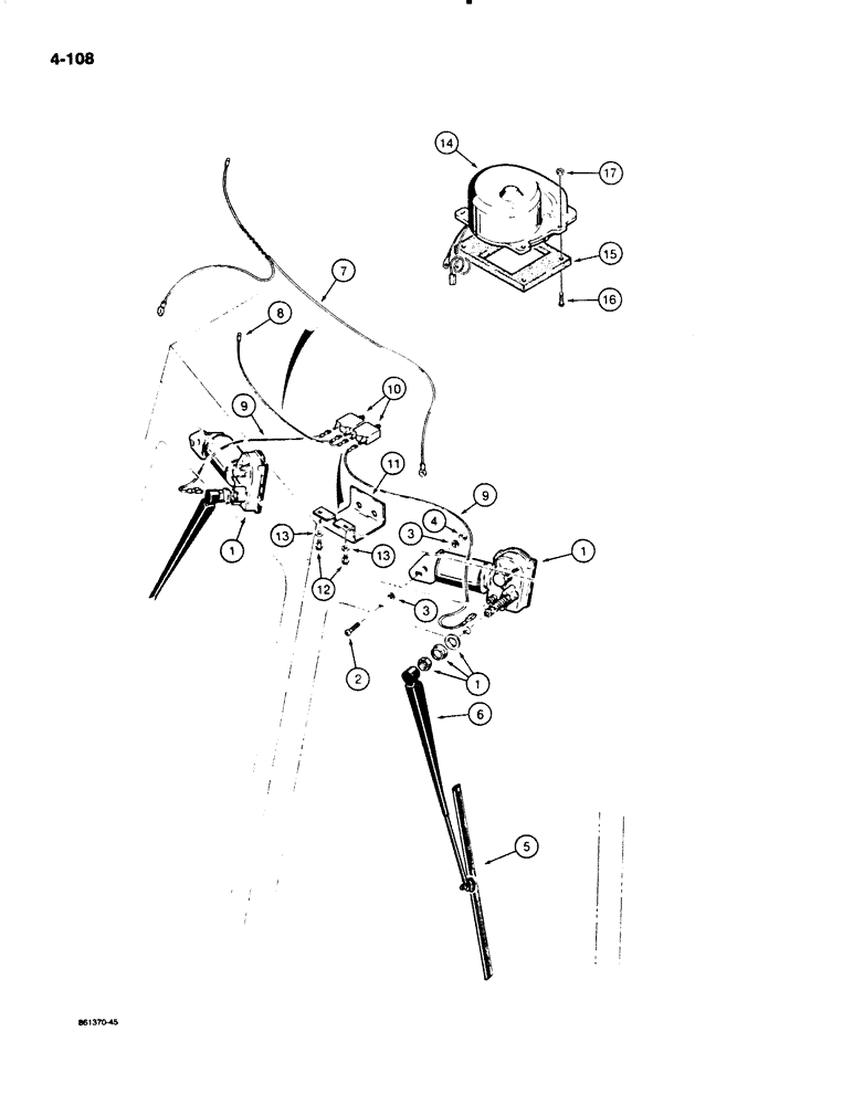 Схема запчастей Case W20C - (4-108) - CAB REAR WIPERS AND DEFROSTER, USED ON W18B AND BEFORE W20C P.I.N. 9155766 (04) - ELECTRICAL SYSTEMS