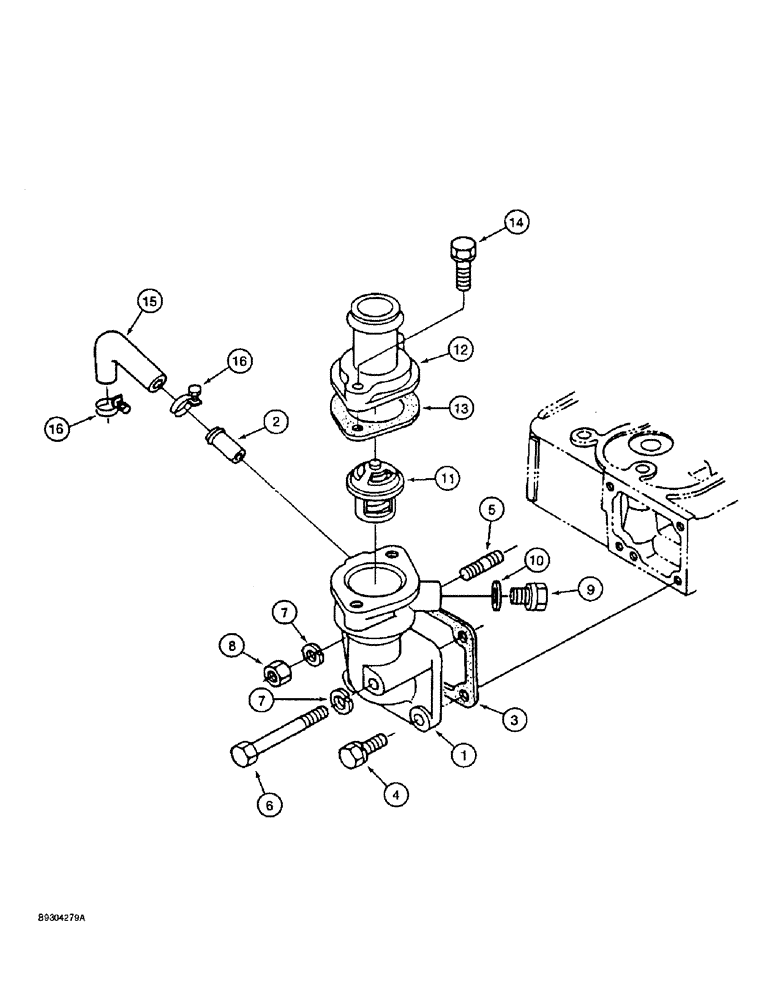 Схема запчастей Case 560 - (2-13A) - THERMOSTAT HOUSING AND TUBES, KUBOTA V2203IDI ENGINE, P.I.N. JAF0295741 AND AFTER (02) - ENGINE