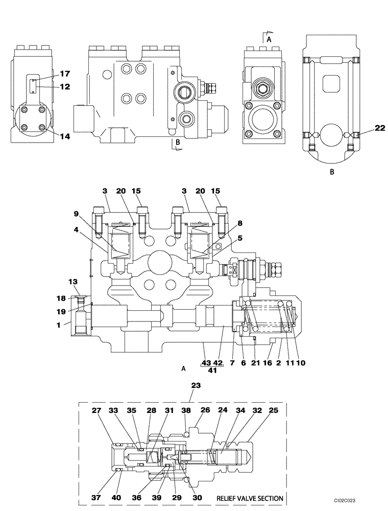 Схема запчастей Case CX460 - (08-94) - VALVE ASSY, RELIEF - ARM CYLINDER, MODELS WITH LOAD HOLD (08) - HYDRAULICS