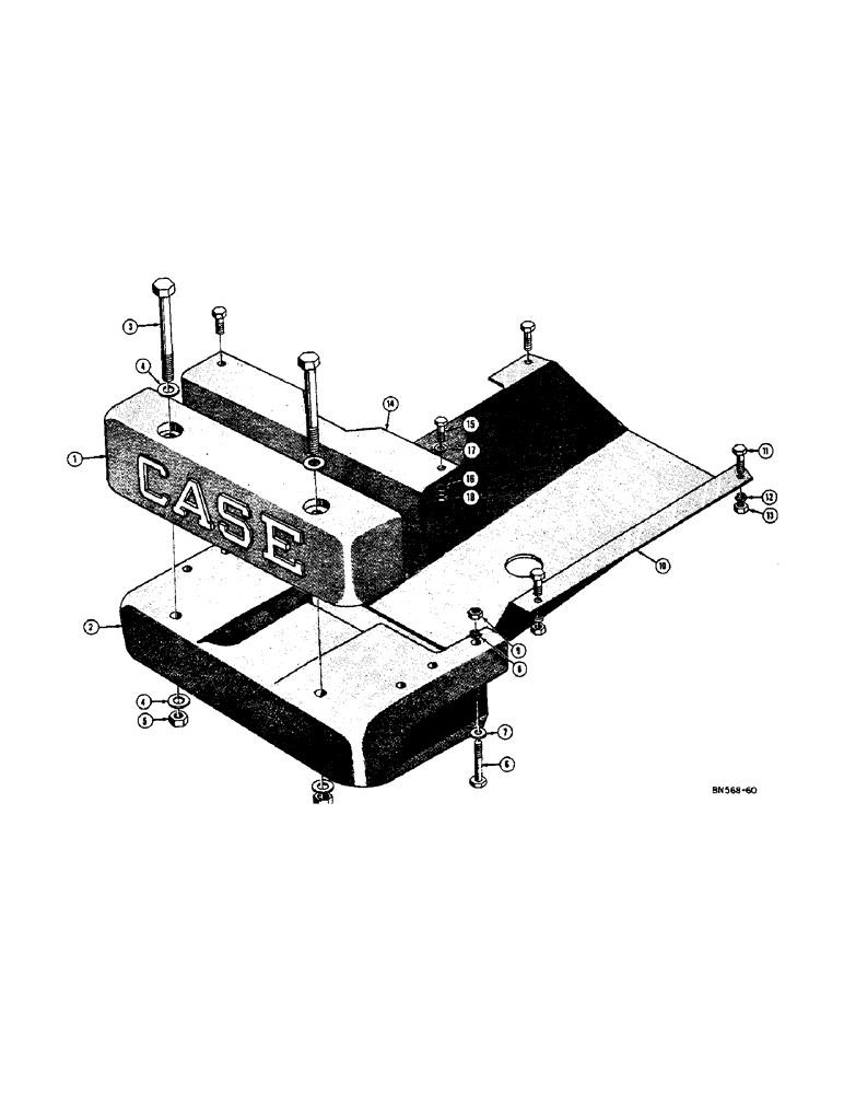 Схема запчастей Case 420B - (068[1]) - FRONT COUNTERWEIGHT, BUMPER, AND SPECIAL CRANKCASE GUARD (05) - UPPERSTRUCTURE CHASSIS