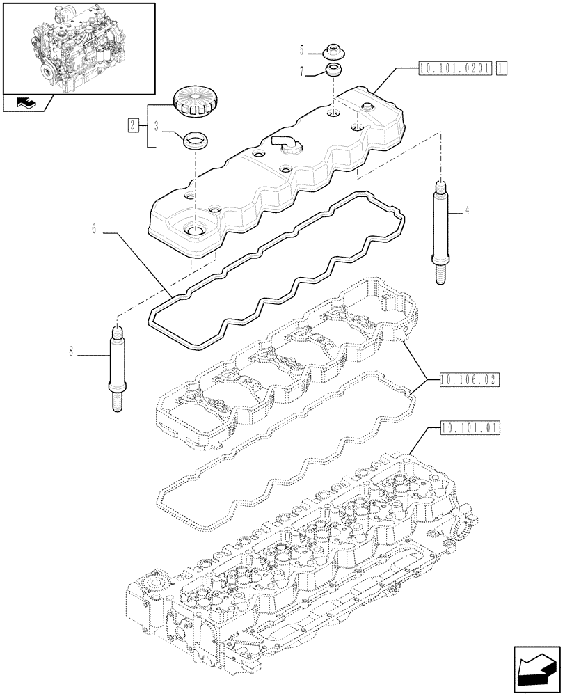 Схема запчастей Case F4DFE613J A004 - (10.101.02) - CYLINDER HEAD COVERS (10) - ENGINE