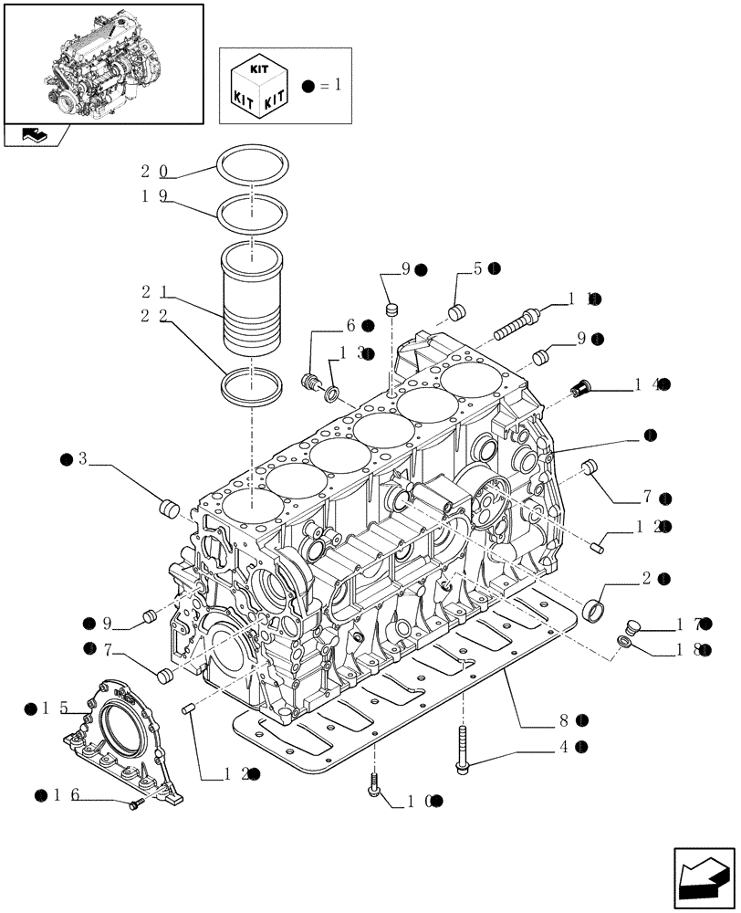 Схема запчастей Case F2CE9684H E003 - (0.04.0) - CYLINDER BLOCK & RELATED PARTS (504128790 - 504128572) 