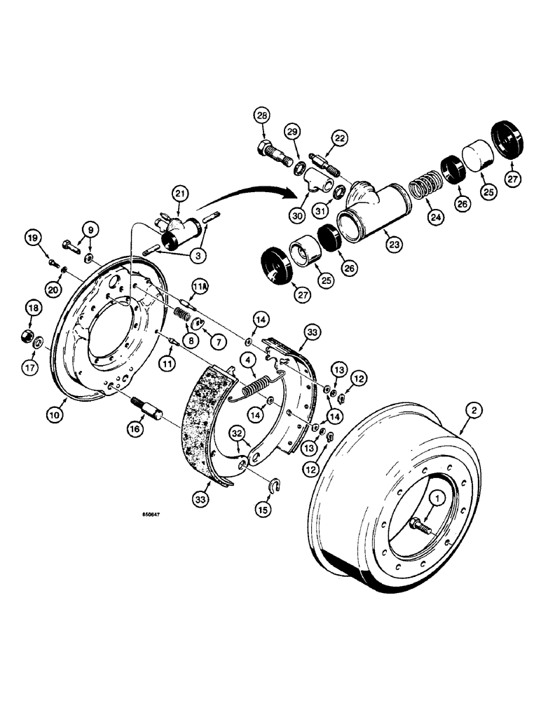 Схема запчастей Case W14 - (328) - FRONT AND REAR AXLE BRAKES, AXLES WITH DRUM BRAKES (06) - POWER TRAIN