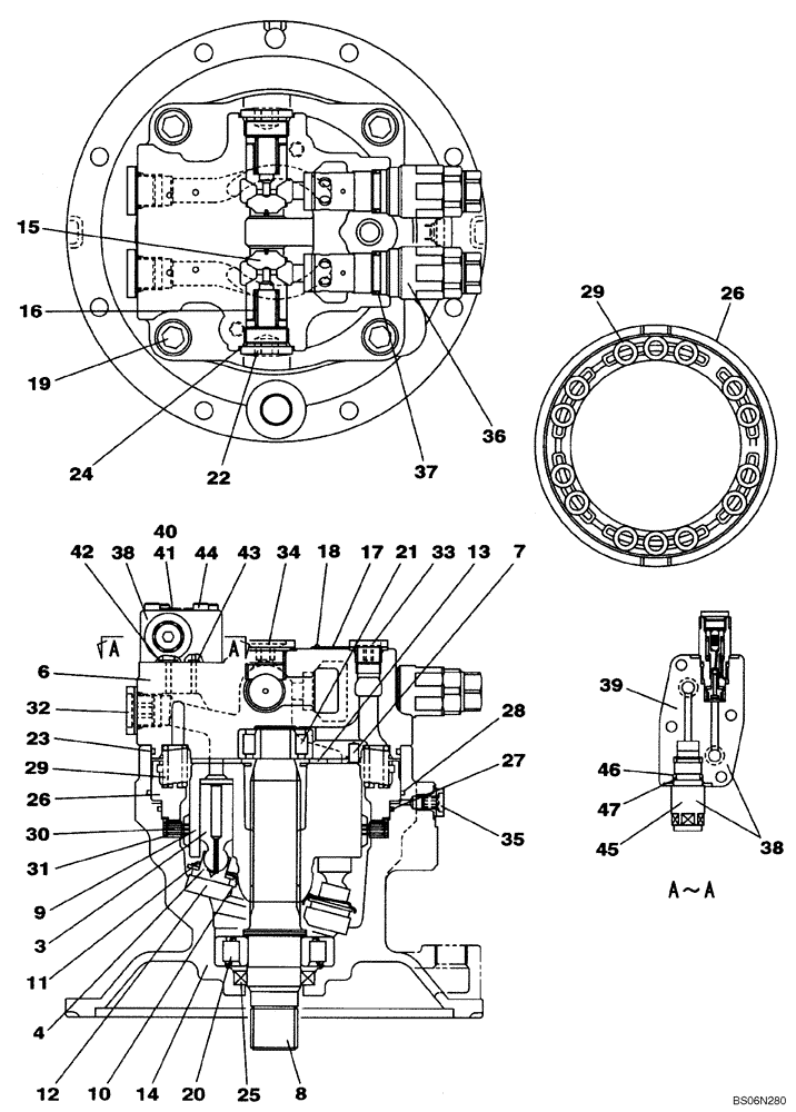 Схема запчастей Case CX240BLR - (08-057) - MOTOR ASSY - SWING (08) - HYDRAULICS