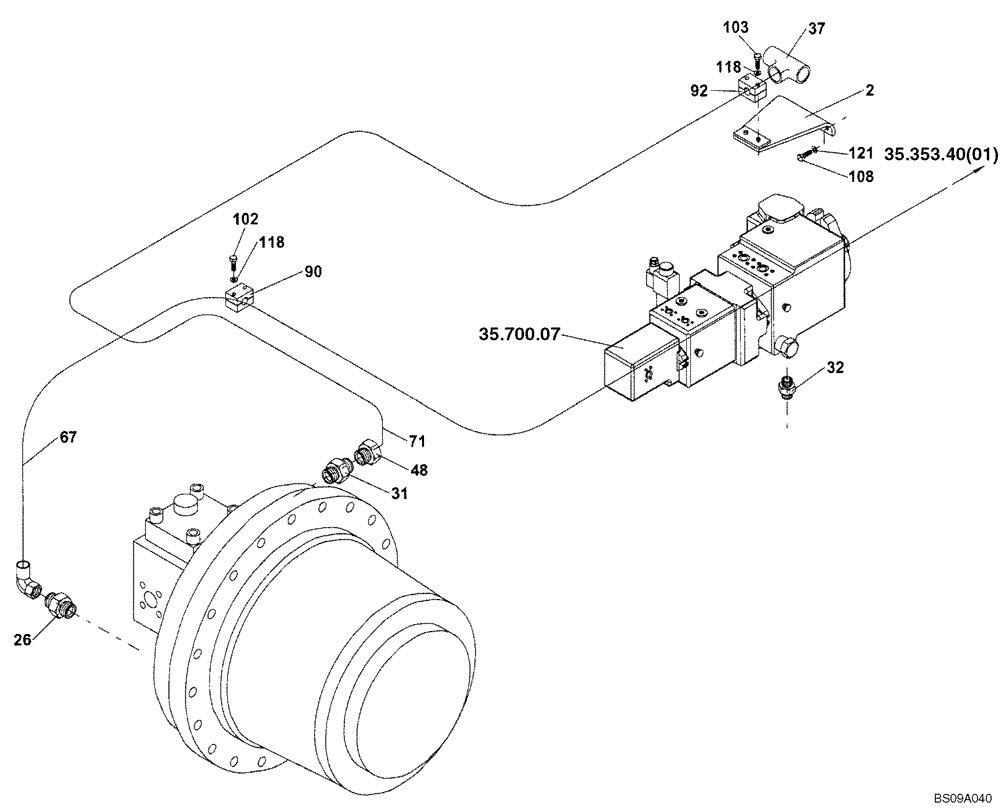 Схема запчастей Case SV212 - (35.353.01[01]) - HYDRAULIC SYSTEM OF TRAVEL, DRUM - BSN DDD003017 (35) - HYDRAULIC SYSTEMS