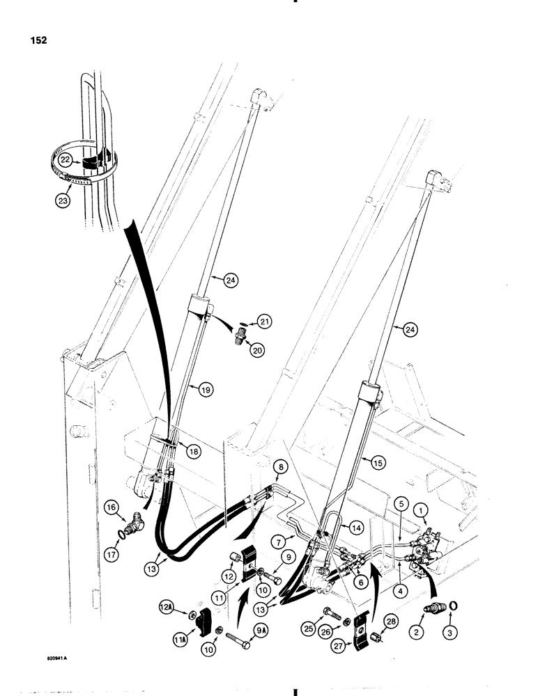 Схема запчастей Case 1845B - (152) - LOADER LIFT CYLINDER HYDRAULIC CIRCUIT (08) - HYDRAULICS