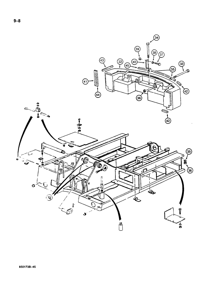 Схема запчастей Case 125B - (9-008) - TURNTABLE AND COUNTERWEIGHT, P.I.N. 74251 THROUGH 74963, 21801 THROUGH 21868, 26801 AND AFTER (09) - CHASSIS