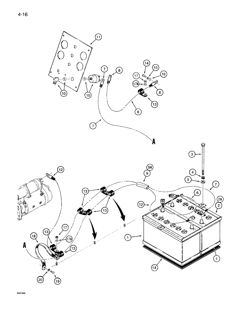 Схема запчастей Case 1085B - (4-016) - BATTERIES, BATTERY MOUNTING, AND CABLES (04) - ELECTRICAL SYSTEMS