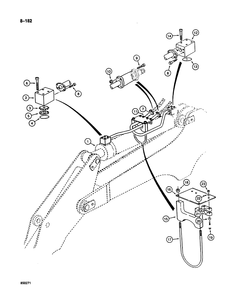 Схема запчастей Case 125B - (8-182) - ARM CYLINDER CIRCUIT, TUBES AT CYLINDER, P.I.N. 74251 THRU 74963, 21801 AND AFTER (08) - HYDRAULICS