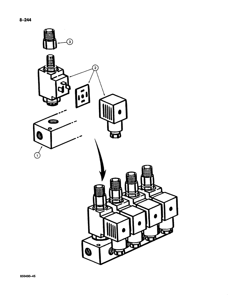 Схема запчастей Case 125B - (8-244) - SOLENOID CONTROL VALVE - 13 BAR, P.I.N. 74251 THROUGH 74281 (08) - HYDRAULICS