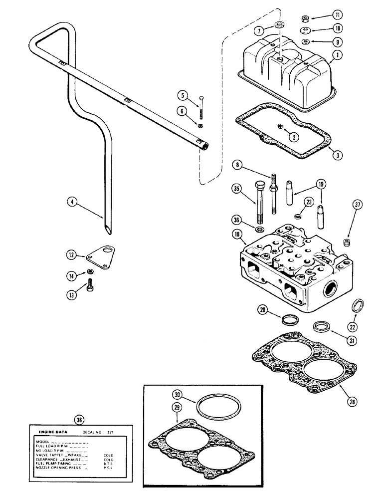 Схема запчастей Case 880 - (010) - CYLINDER HEAD AND COVER, 336BDT DIESEL ENGINE (01) - ENGINE