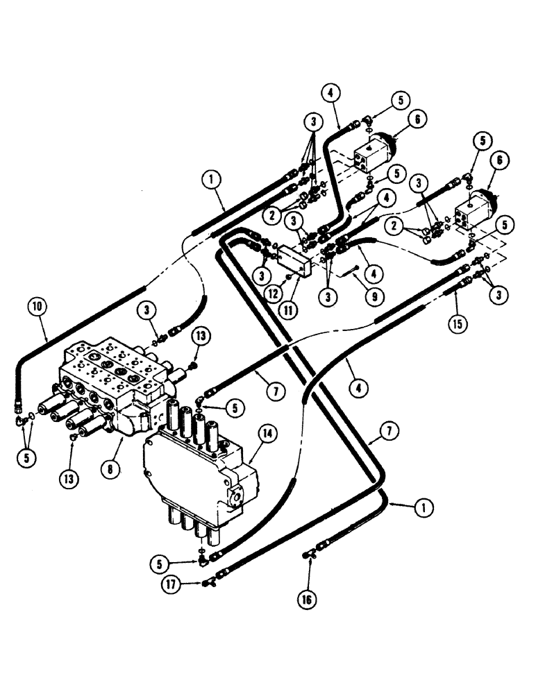 Схема запчастей Case 50 - (8-208) - HAND CONTROL VALVE TUBING (08) - HYDRAULICS