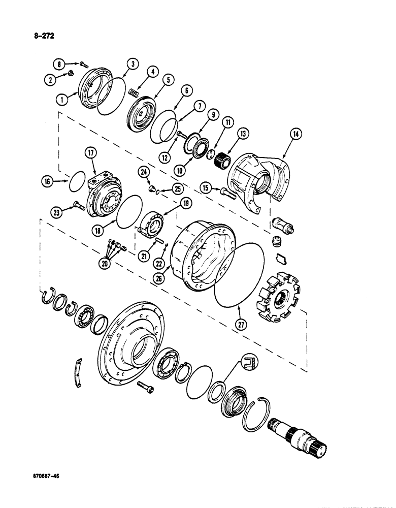 Схема запчастей Case 125B - (8-272) - SWING HYDRAULIC MOTOR, P.I.N. 74251 THROUGH 74963, 21801 THROUGH 21868, 26801 AND AFTER (08) - HYDRAULICS