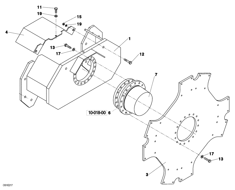 Схема запчастей Case SV210 - (07-001-00[01]) - TRANSMISSION - DRUM (06) - POWER TRAIN