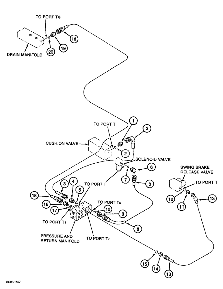 Схема запчастей Case 9060B - (8-094) - PRESSURE AND RETURN MANIFOLD DRAIN LINES (08) - HYDRAULICS