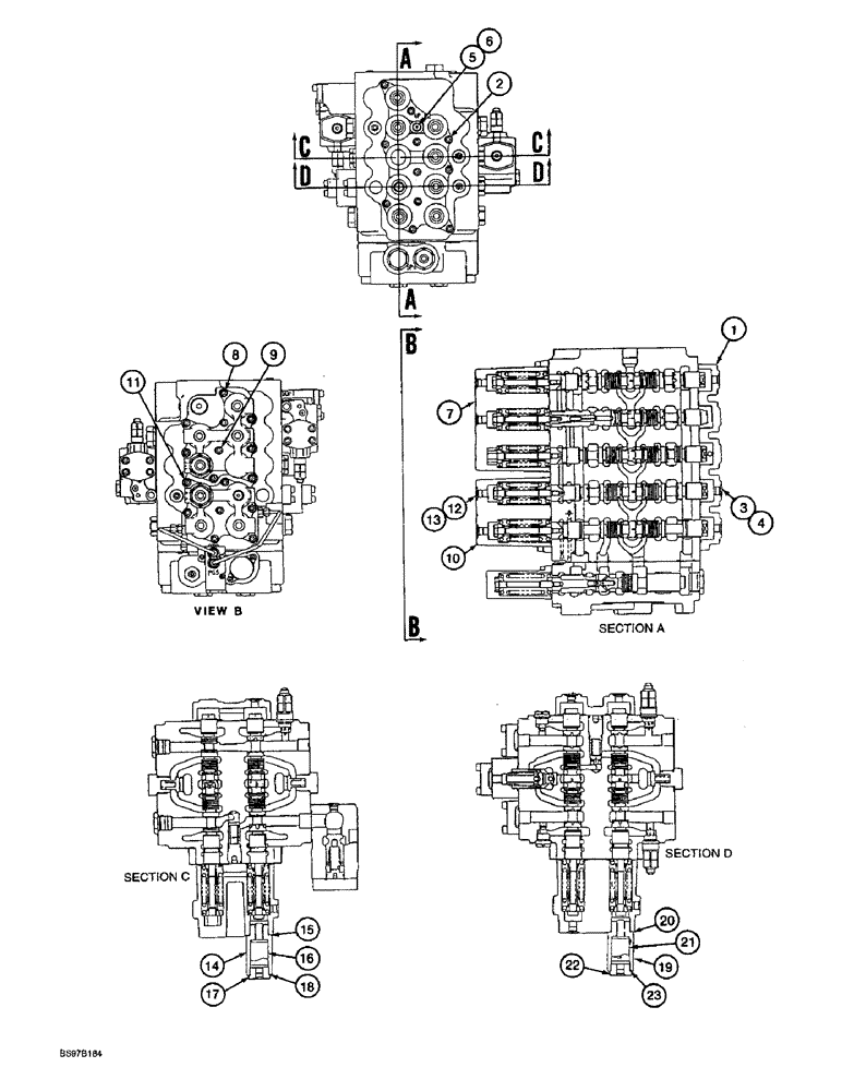 Схема запчастей Case 9060B - (8-188) - 163643A1 AND 171225A1 CONTROL VALVES, MAIN VALVE COVERS AND RELATED COMPONENTS (08) - HYDRAULICS