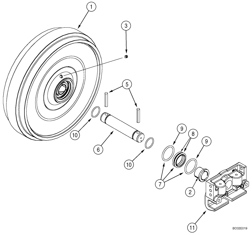 Схема запчастей Case 650K - (05-06) - TRACK IDLER (11) - TRACKS/STEERING