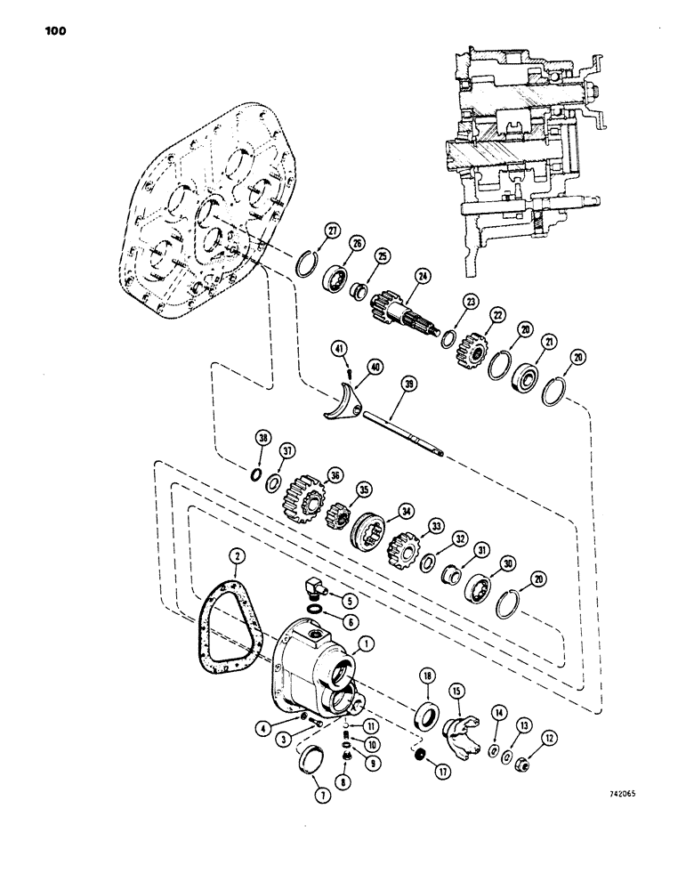 Схема запчастей Case 450 - (100) - TRANSMISSION MECHANICAL RANGE SHIFT (03) - TRANSMISSION