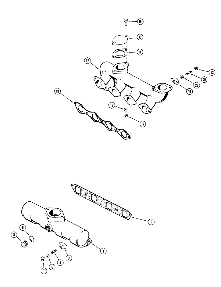 Схема запчастей Case 350 - (012) - INTAKE MANIFOLD, 188 DIESEL ENGINE, CAST IRON, USED PRIOR TO ENGINE SN 2741545 (01) - ENGINE