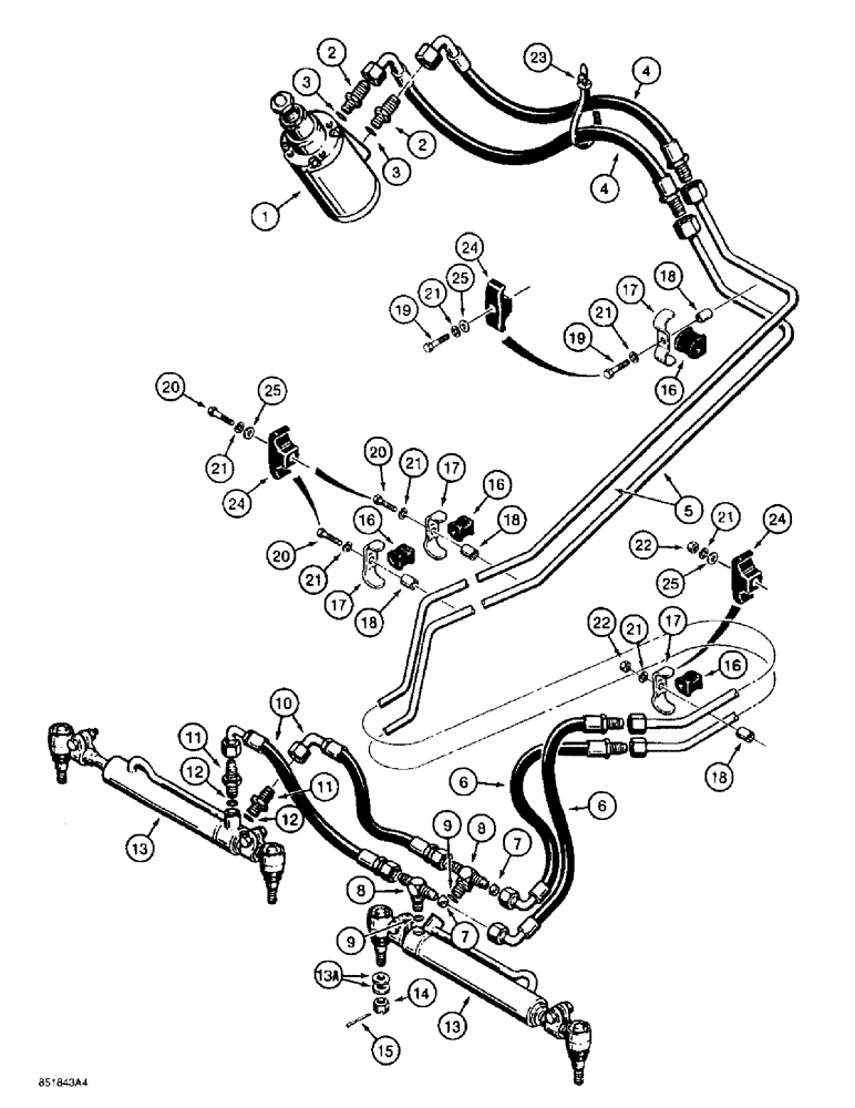 Схема запчастей Case 586E - (5-06) - STEERING HYDRAULIC CIRCUIT, STEERING CONTROL VALVE TO CYLINDERS, TWO WHEEL DRIVE MODELS (05) - STEERING