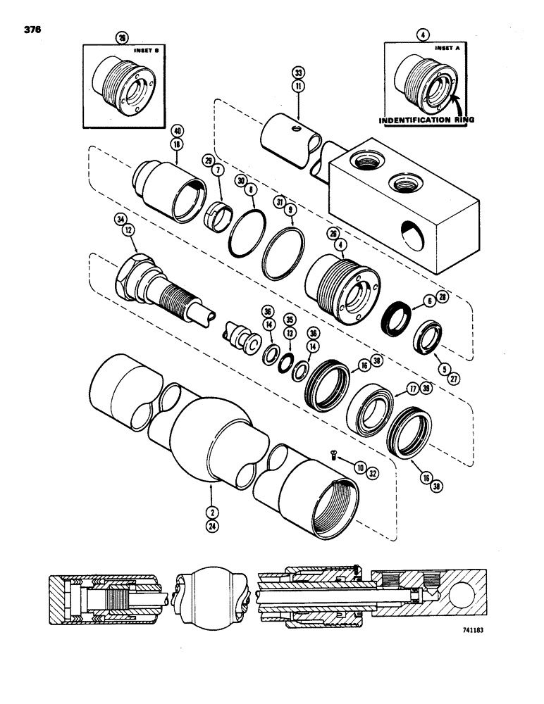 Схема запчастей Case 450 - (376) - G33764 ANGLE CYLINDER - ANGLE DOZER, GLAND HAS IDENTIFICATION RING (07) - HYDRAULIC SYSTEM