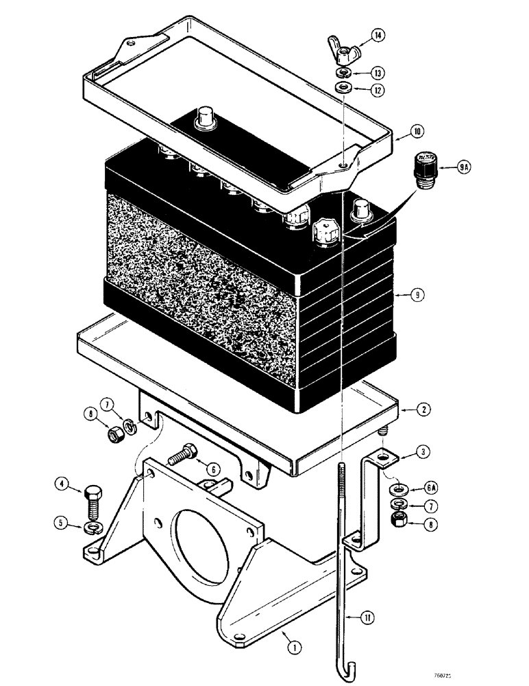 Схема запчастей Case 380CK - (040) - BATTERY, HOLDDOWN AND BRACKETS (04) - ELECTRICAL SYSTEMS