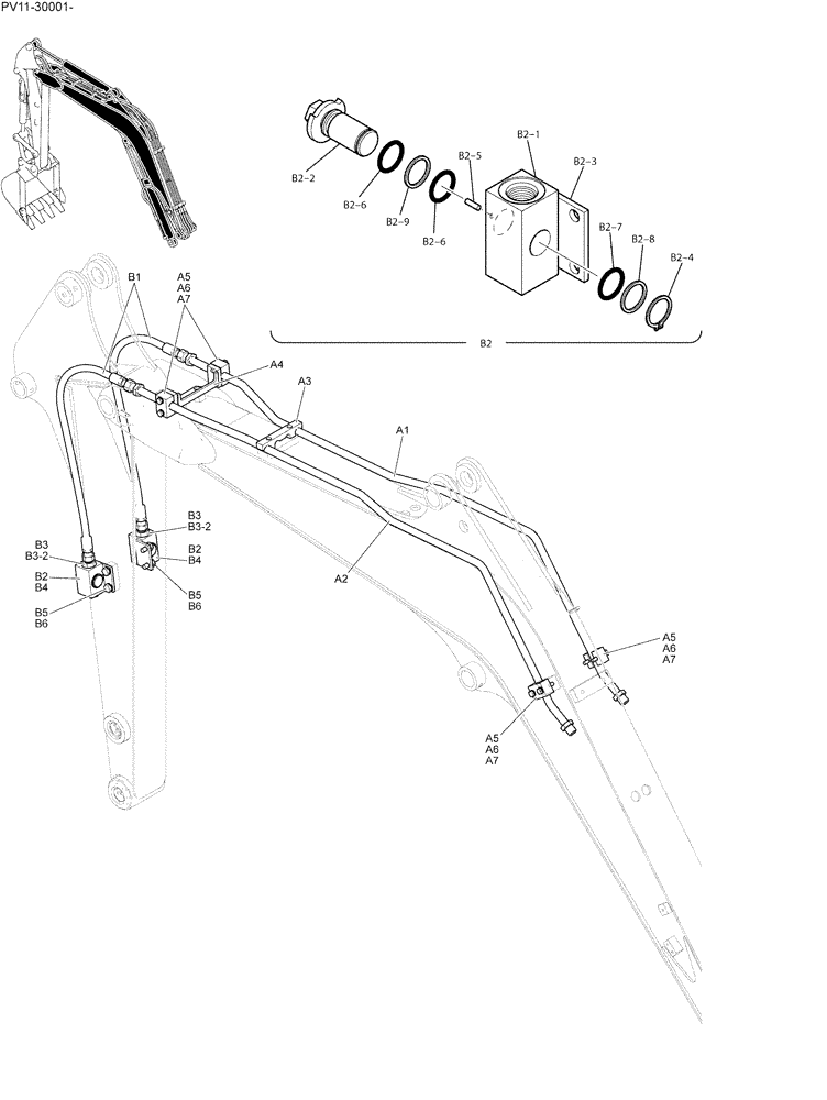 Схема запчастей Case CX27B - (03-003) - HYD LINES, BOOM 2.15M (NIBBLER & BREAKER) (35) - HYDRAULIC SYSTEMS