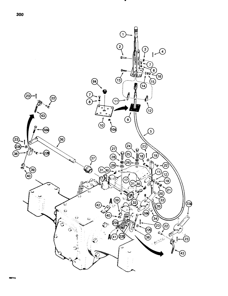 Схема запчастей Case 580SE - (300) - PARKING BRAKE LEVER AND LINKAGE, USED BEFORE TRANSAXLE SN 16270319 (07) - BRAKES