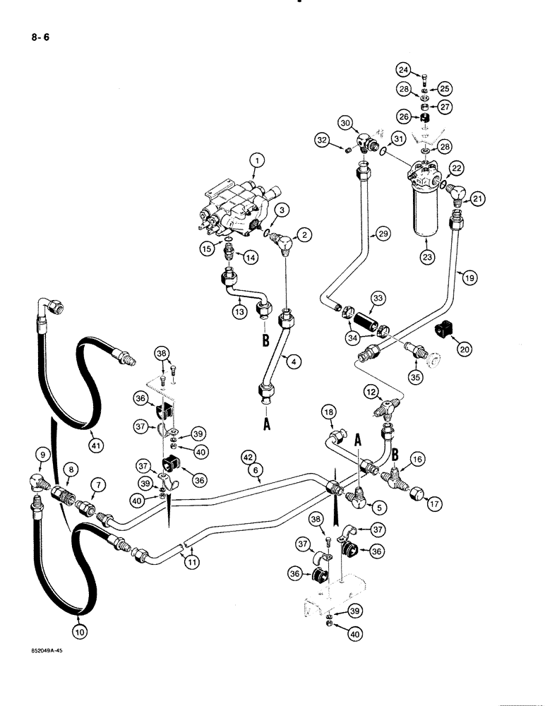 Схема запчастей Case 480E - (8-006) - EQUIPMENT HYDRAULIC SYSTEM, REAR EQUIPMENT AND RETURN LINES (08) - HYDRAULICS