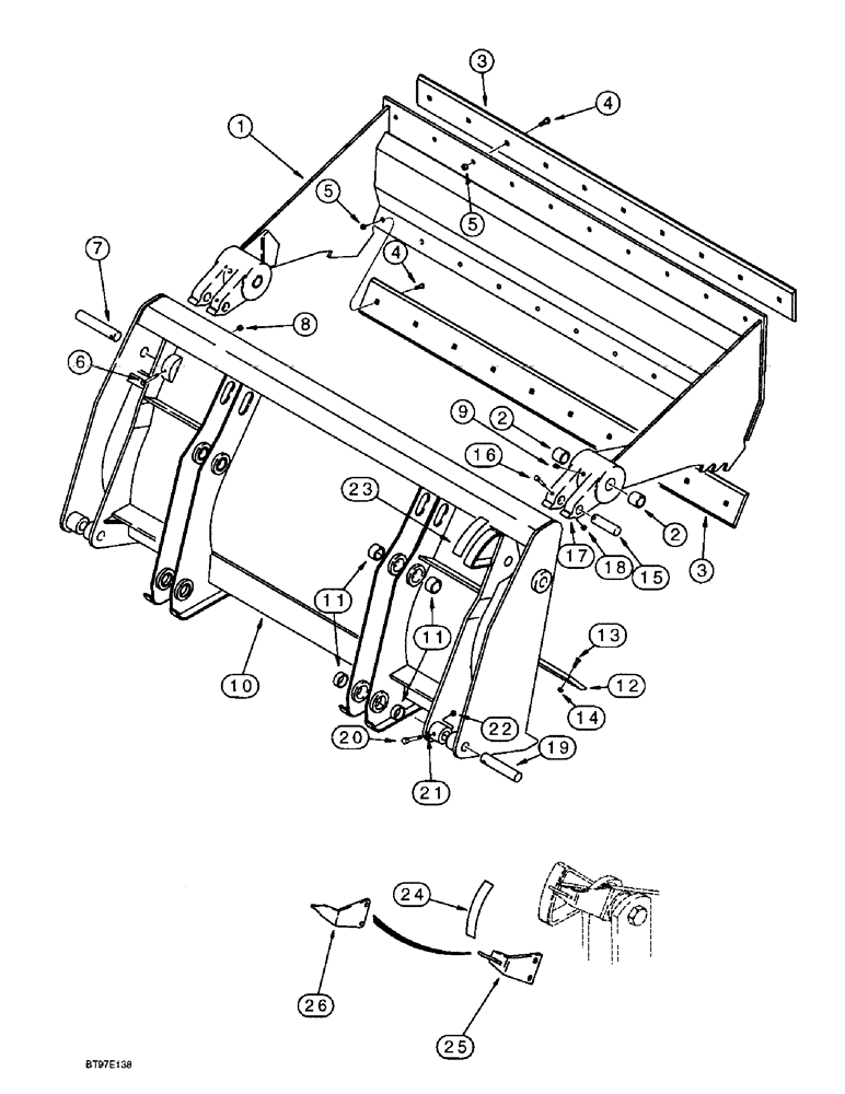 Схема запчастей Case 590SL - (9-016) - LOADER CLAM BUCKET (09) - CHASSIS/ATTACHMENTS