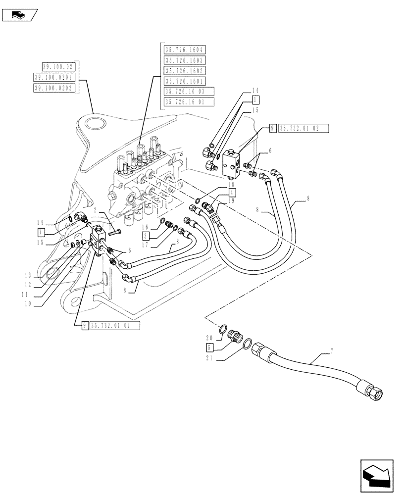 Схема запчастей Case 580SN WT - (35.732.01[01]) - VAR - X20233X - HYDRAULICS - BACKHOE STABILIZER (35) - HYDRAULIC SYSTEMS