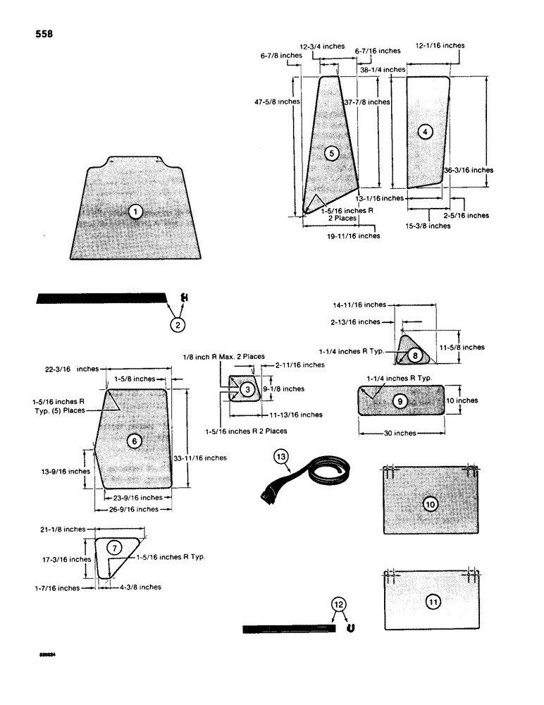 Схема запчастей Case 580D - (558) - CAB GLASS, UNITED STATES DIMENSIONS (09) - CHASSIS/ATTACHMENTS