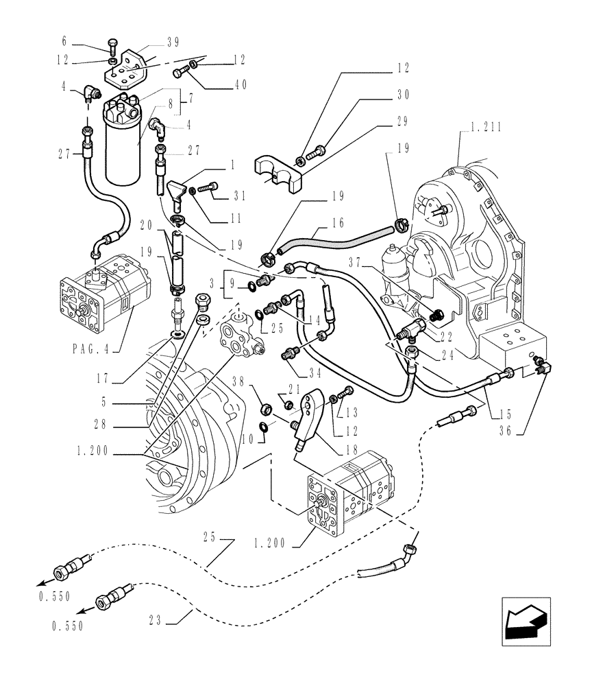 Схема запчастей Case 1850K - (1.220[02]) - TRANSMISSION LUBRICATION SYSTEM Hydrostatic Transmission