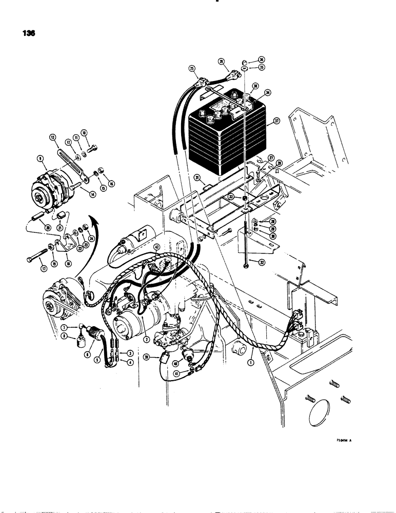 Схема запчастей Case 1845S - (136) - ELECTRICAL SYSTEM, REAR HARNESS, BATTERY AND ELTRA ALTERNATOR (55) - ELECTRICAL SYSTEMS