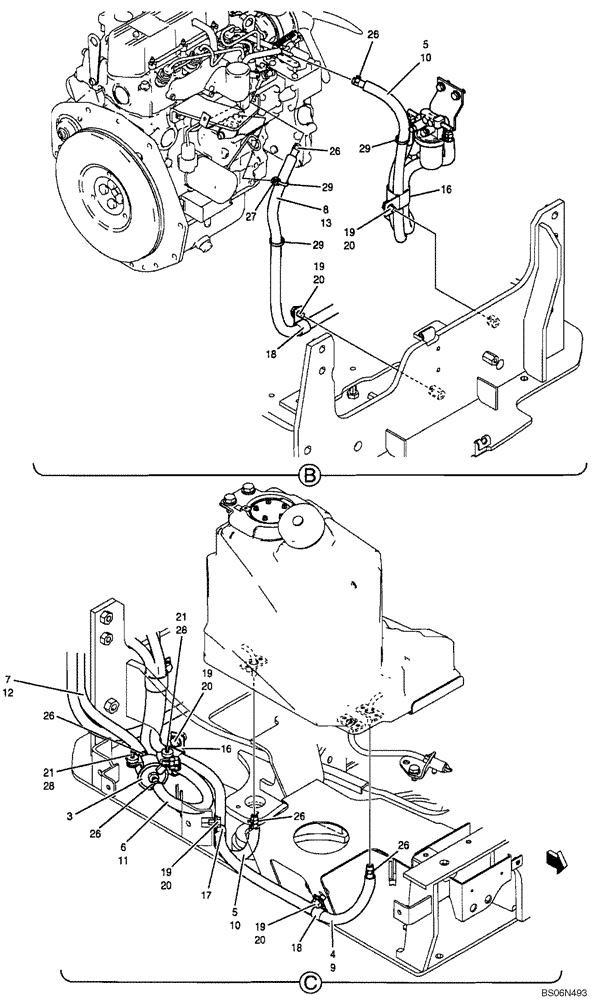 Схема запчастей Case CX17B - (01-010[01]) - FUEL LINES (10) - ENGINE