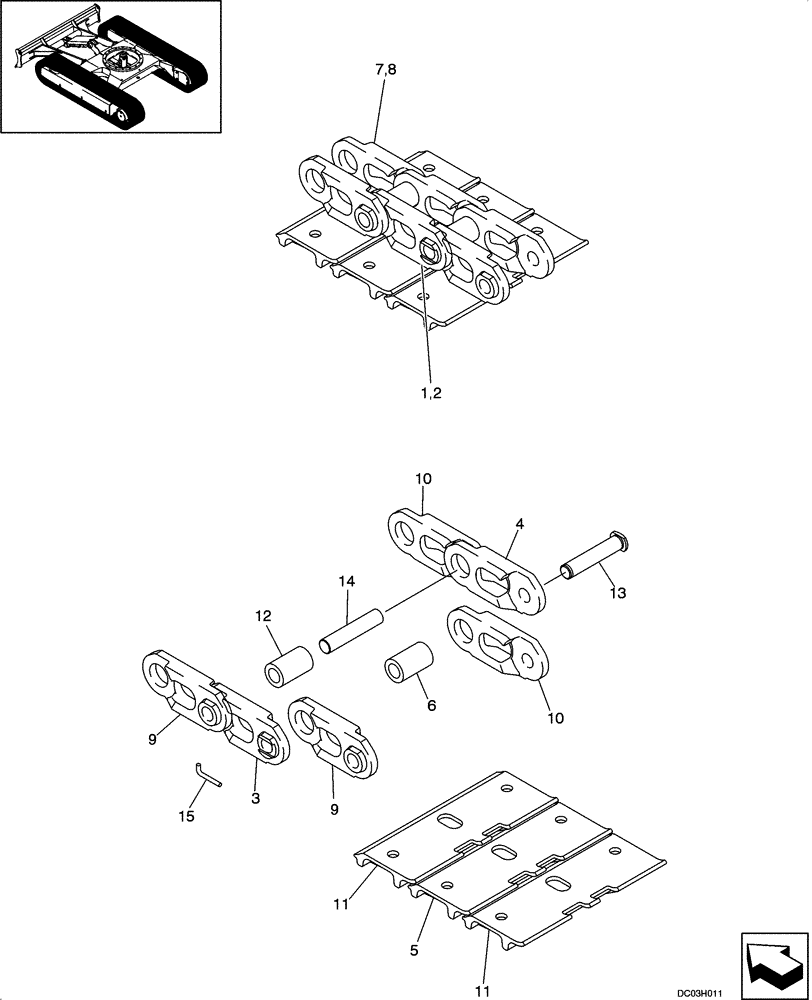 Схема запчастей Case CX25 - (05-03[00]) - SHOE, TRACK (11) - TRACKS/STEERING