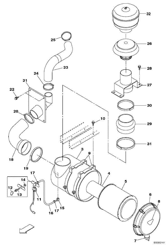 Схема запчастей Case CX470B - (02-02) - AIR CLEANER (02) - ENGINE