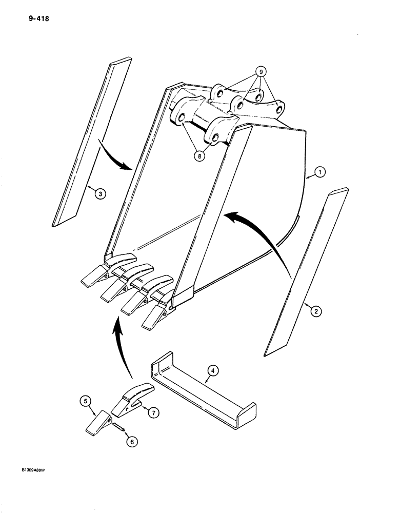 Схема запчастей Case 680K - (9-418) - BACKHOE BUCKETS, 24" TRENCHING BUCKET - HEAVY DUTY (09) - CHASSIS/ATTACHMENTS