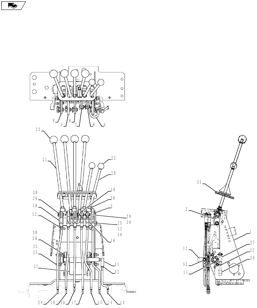 Схема запчастей Case 580SN WT - (35.726.30[01]) - CONTROL - BACKHOE, WITH FOOT SWING (WITH EXTENDABLE DIPPER) - CONTROL LEVERS, RODS, AND SUPPORT (35) - HYDRAULIC SYSTEMS