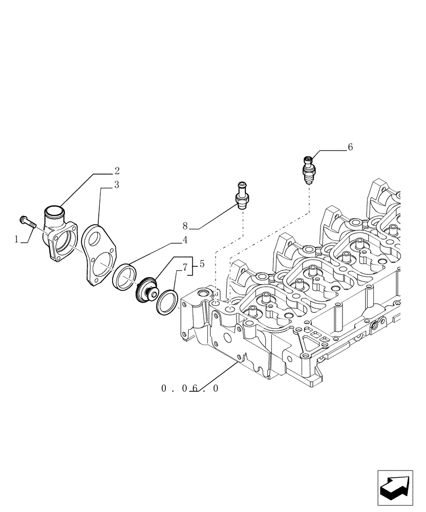 Схема запчастей Case TX1055 - (0.32.6[01]) - THERMOSTAT - ENGINE COOLING SYSTEM (10) - ENGINE