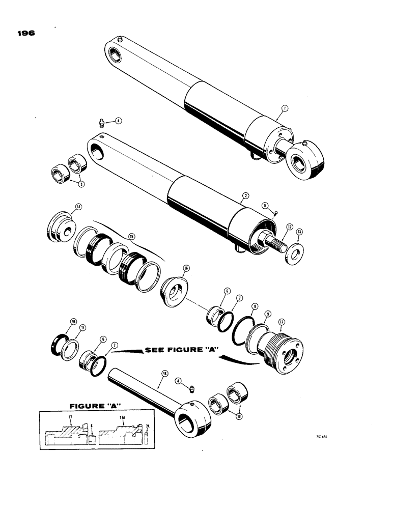 Схема запчастей Case 850 - (196) - TILT CYLINDERS (POWER TILT DOZER), USES SPLIT SNAP IN OUTER ROD WIPER (07) - HYDRAULIC SYSTEM