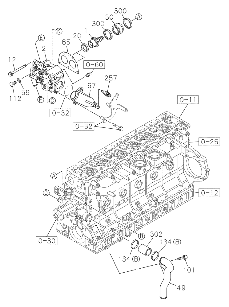 Схема запчастей Case CX470C - (02-031-01[01]) - ENGINE WATER CIRCUIT - THERMOSTAT (01) - ENGINE