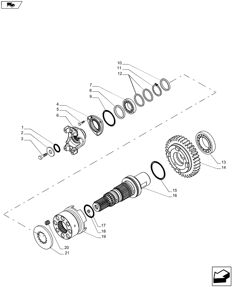 Схема запчастей Case 588H - (21.154.03) - TRANSMISSION, OUTPUT SHAFT, 4WD (21) - TRANSMISSION