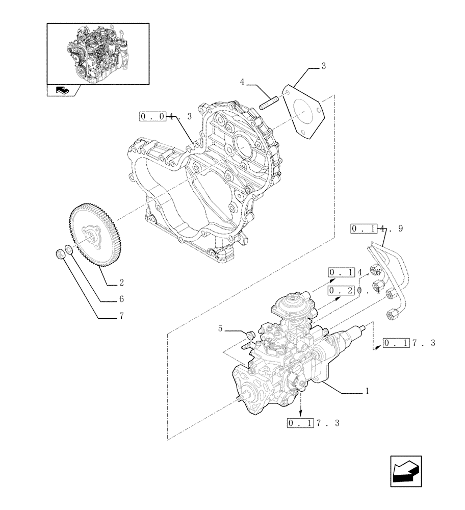 Схема запчастей Case 121E - (0.14.0/01[01]) - INJECTION PUMP (01) - ENGINE