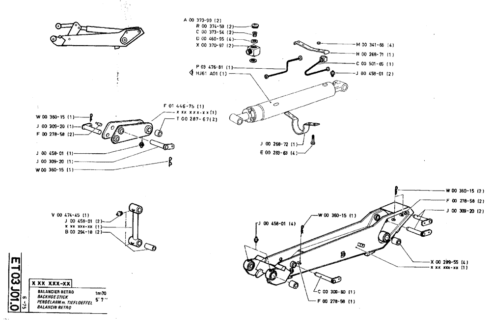 Схема запчастей Case TY45 - (ET03 J01.0) - BACKHOE STICK - 1 M 70 (5 7") (14) - DIPPERSTICKS