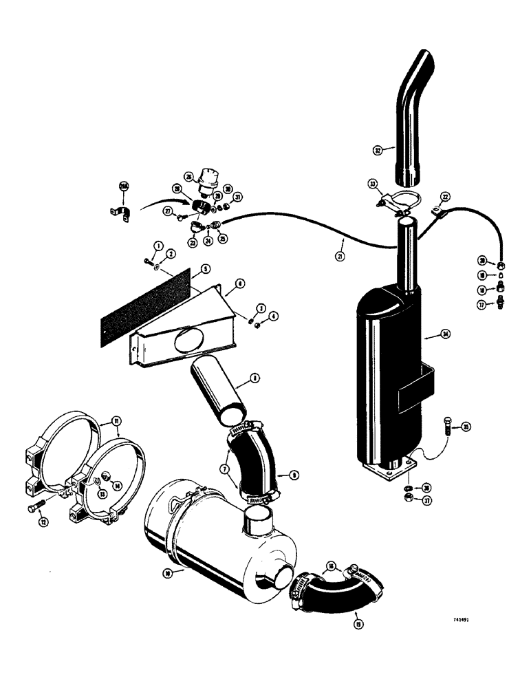 Схема запчастей Case 475 - (049A) - AIR CLEANER AND EXHAUST SYSTEM, HORIZONTAL STYLE AIR INTAKE (10) - ENGINE