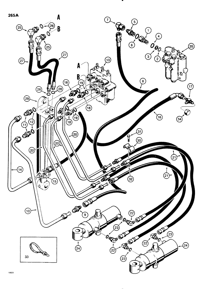 Схема запчастей Case SD100 - (265A) - BACKFILL BLADE HYDRAULIC CIRCUIT, HYDRAULIC ANGLING, TWO ANGLE CYLINDERS (35) - HYDRAULIC SYSTEMS