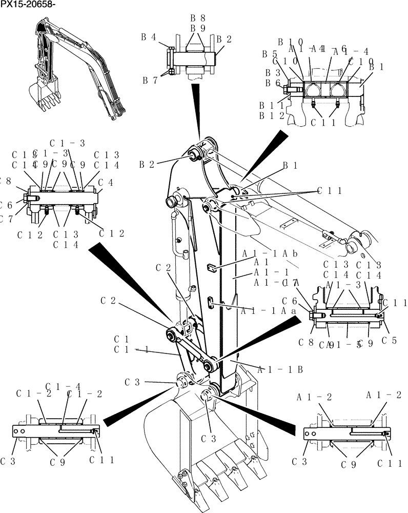 Схема запчастей Case CX36B - (580-17[1Z83]) - ARM ASSY, STD 1.32M (4FT 4IN) Attachment