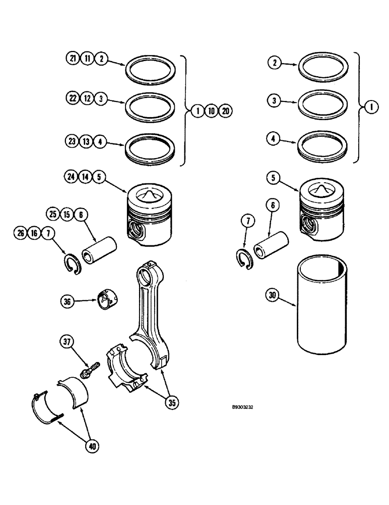 Схема запчастей Case 660 - (2-36) - PISTONS, 4-390 ENGINE (02) - ENGINE